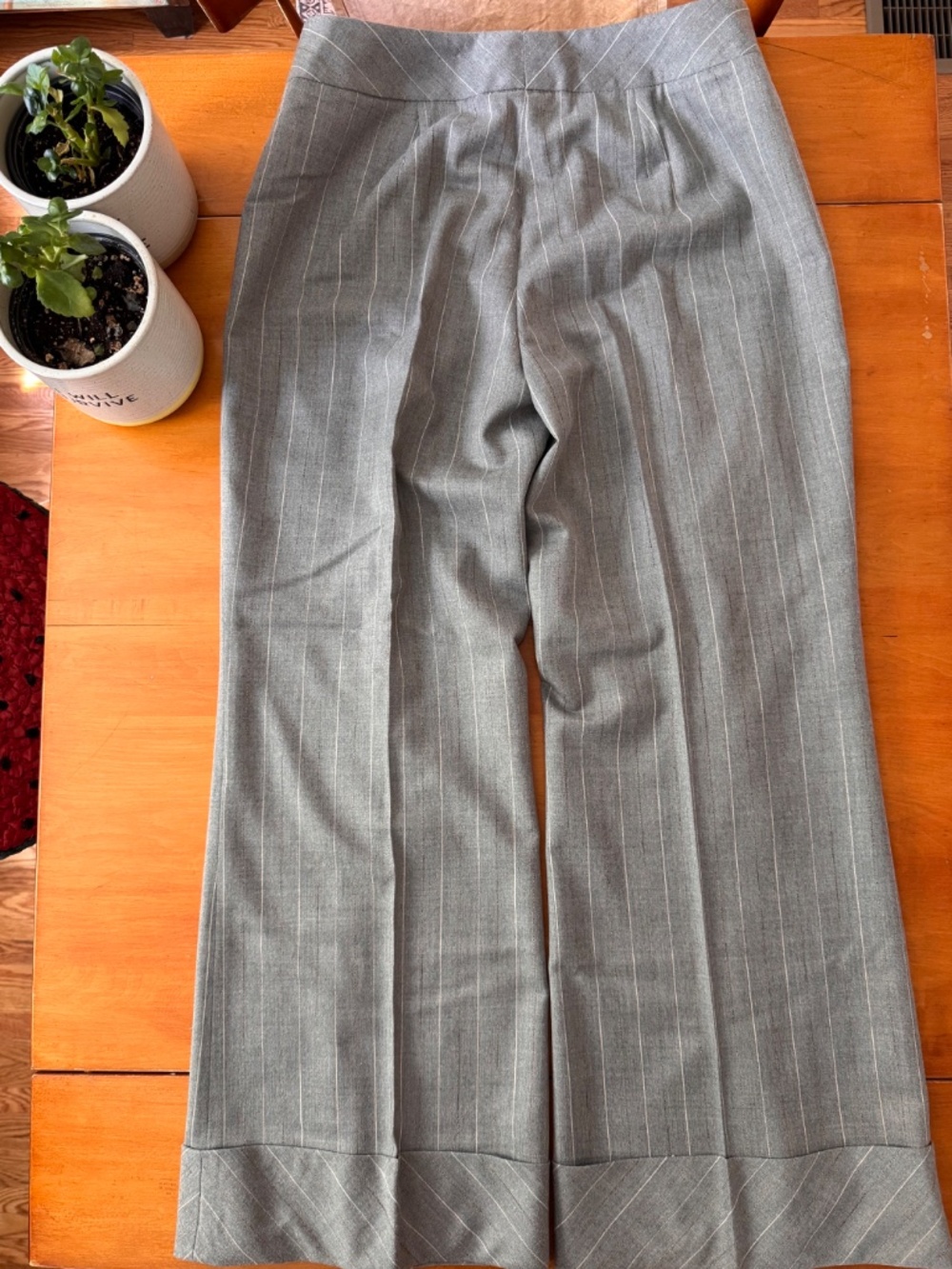 Classiques Entier Gray Pinstripe Wide Leg Cuffed Wool Blend Dress Pants - Picture 2 of 5